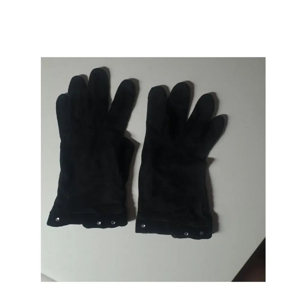 Vintage Black Dress Gloves Rayon Rhinestone Detail at Wrist Size 8 1/2